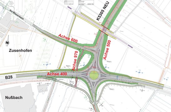 Ausschnitt Anschluss an die B 28. Zum vergrößern anklicken.